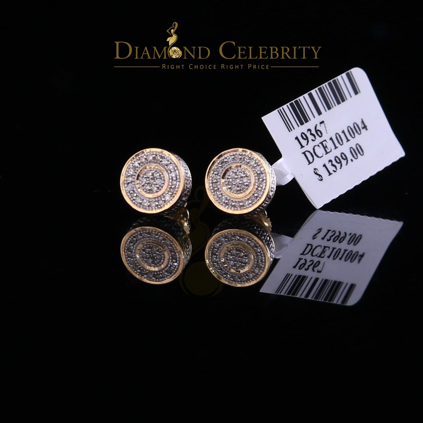 DiamondCelebritees 10K Real Yellow Gold Men's/Women's Real Micro Diamond 0.15CT Stud Earring