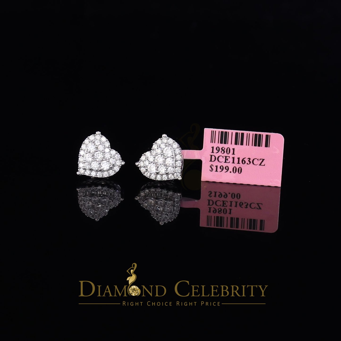 DiamondCelebritees  925 Sterling White Silver 1.64ct Cubic Zirconia Heart Women's Stud Earrings