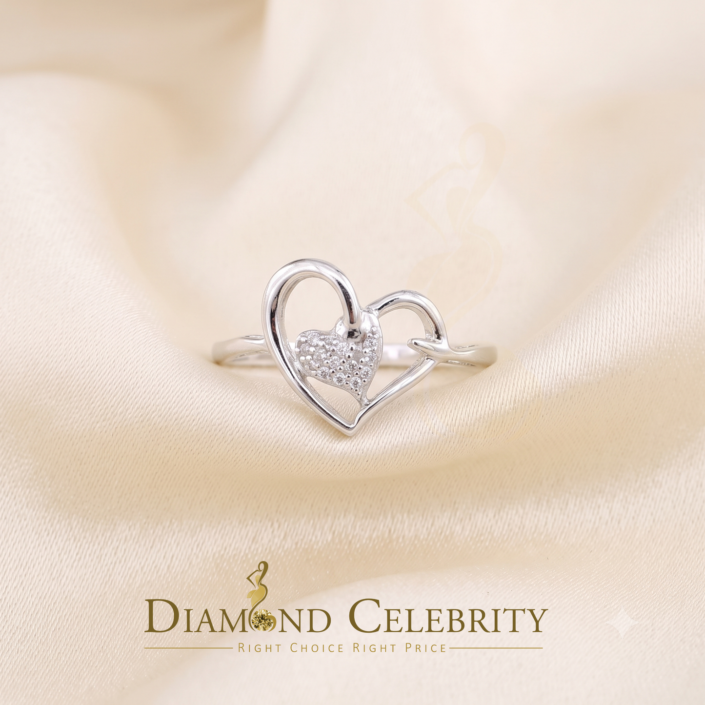 DiamondCelebritees Real Diamond 0.05ct 925 Sterling White Silver Heart Engagement Womens Ring SZ 7