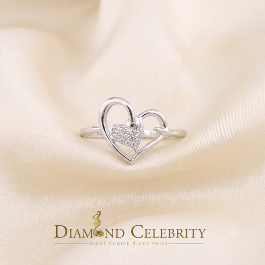 DiamondCelebritees Real Diamond 0.05ct 925 Sterling White Silver Heart Engagement Womens Ring SZ 7
