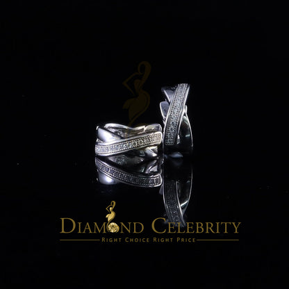 DiamondCelebritees  Mens hip hop white Gold 925 Sterling Silver Iced 1 row Huggie Hoop earrings