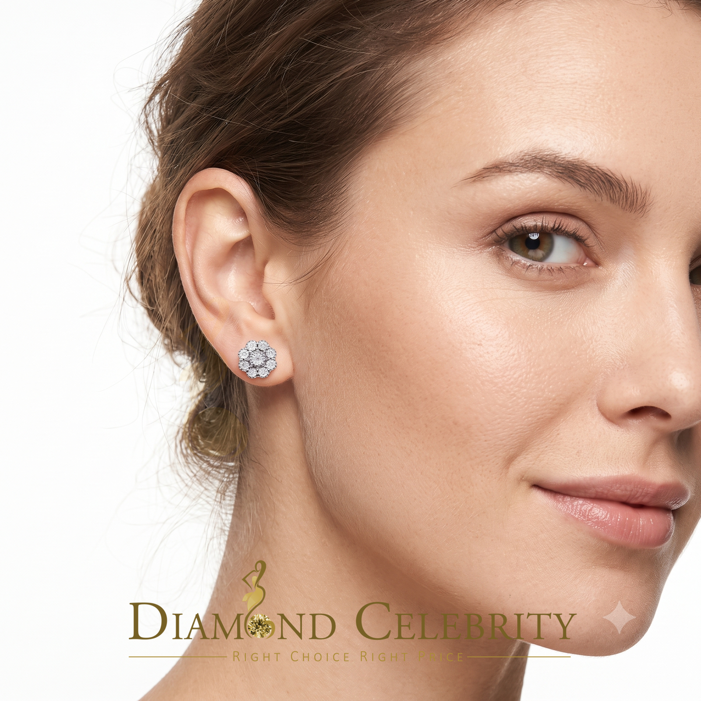 DiamondCelebritees 0.07 ct Diamond 925 Sterling Silver White Floral Earrings For Men's & Women's