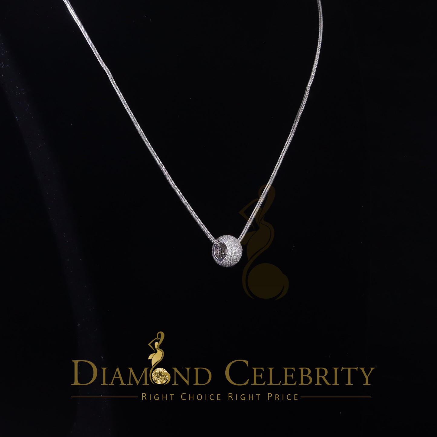 DiamondCelebritees Women's Fancy White Big 925 Sterling Silver Slide Ball Pendant W/ Cubic Zirconia