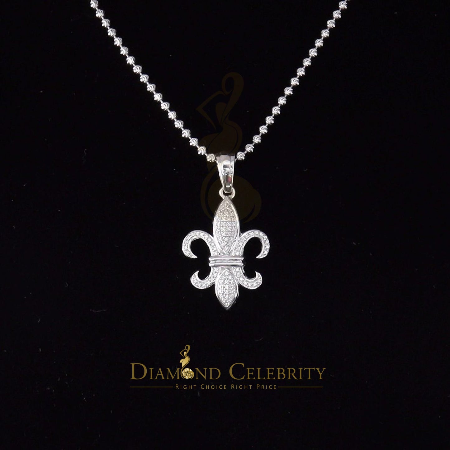 DiamondCelebritees White 925 Fleur de Lis Shape Sterling Silver Pendant with 0.50ct Cubic Zirconia
