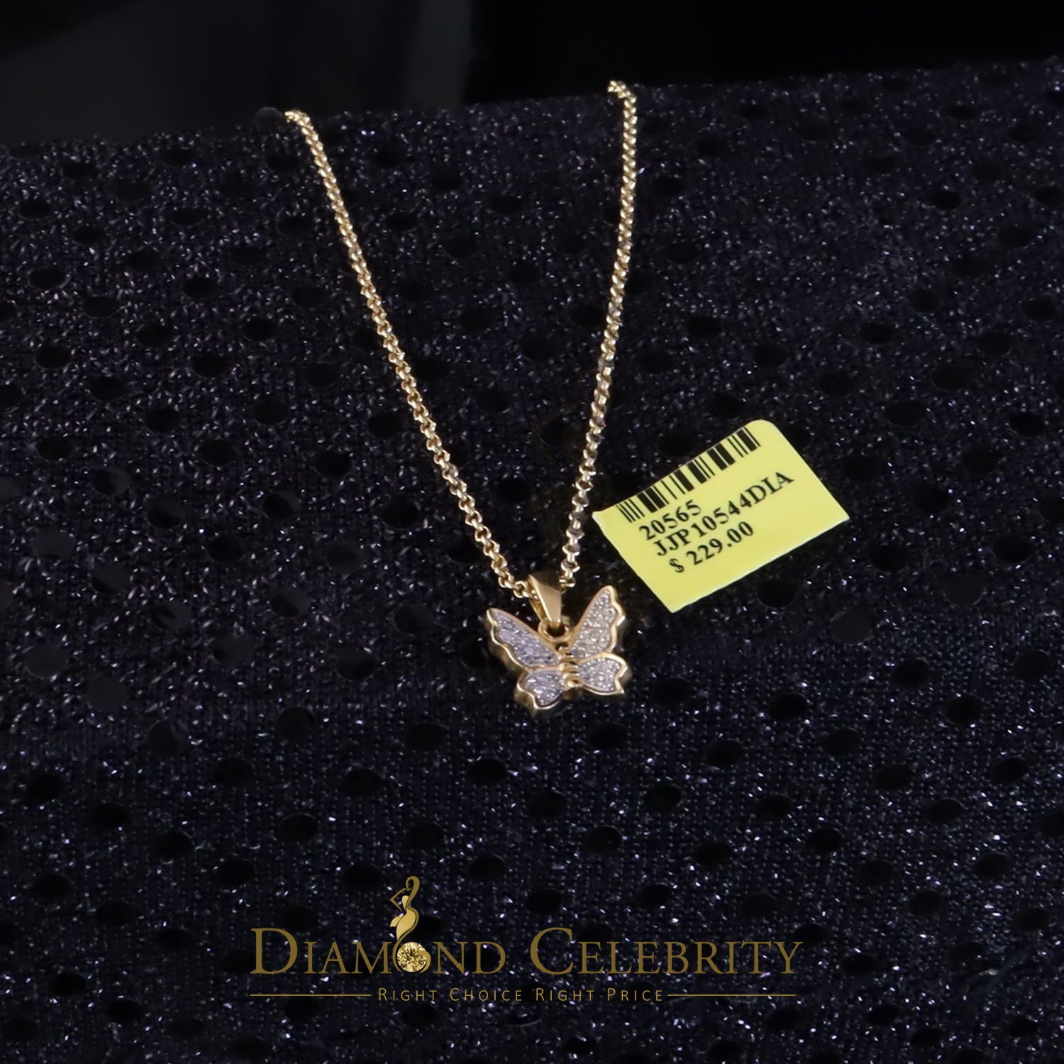 DiamondCelebritees  0.10CT Real Diamond 925 Sterling Silver with Butterfly Yellow Necklace Pendant