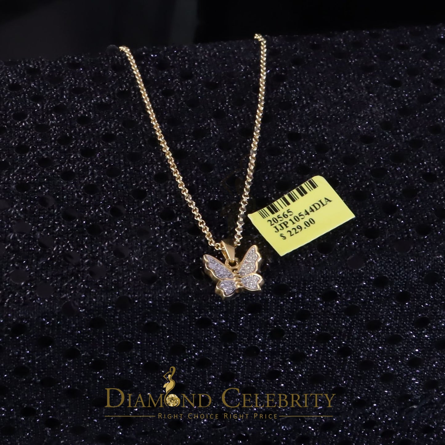 DiamondCelebritees  0.10CT Real Diamond 925 Sterling Silver with Butterfly Yellow Necklace Pendant