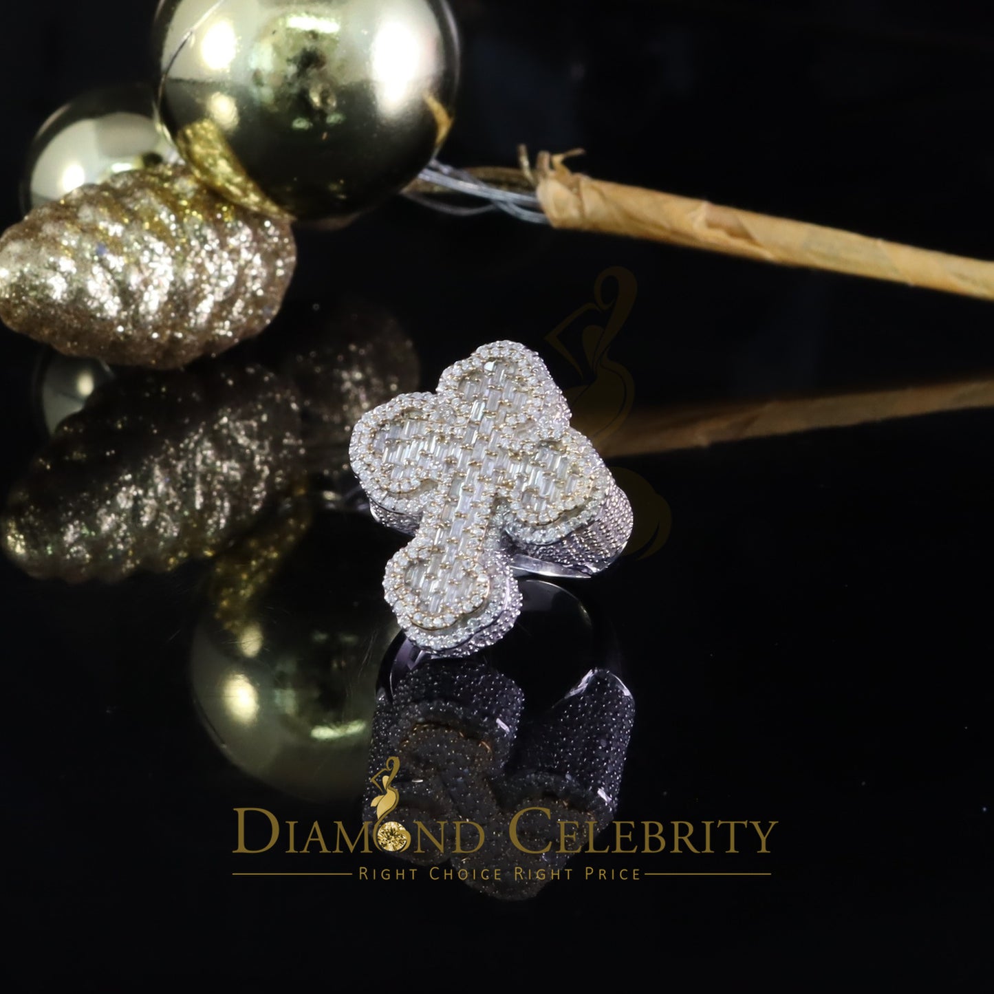 DiamondCelebritees New White 925 Sterling Silver 6.00ct VVS D Moissanite Rings Size 10 Cross Men's