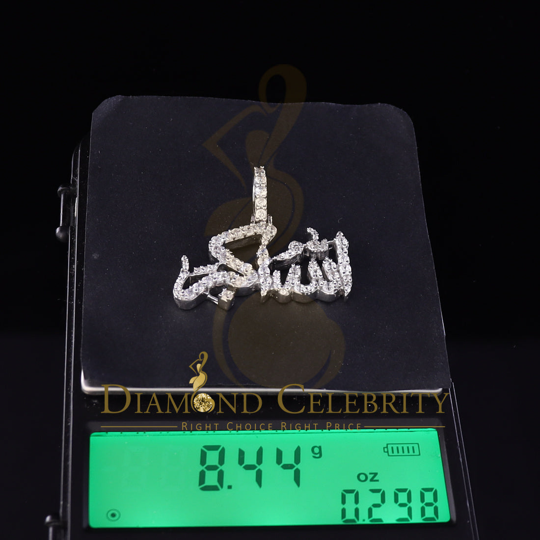 DiamondCelebritees White 925 Sterling Silver with allah-hu-Akbar Pendant 5.70ct Cubic Zirconia
