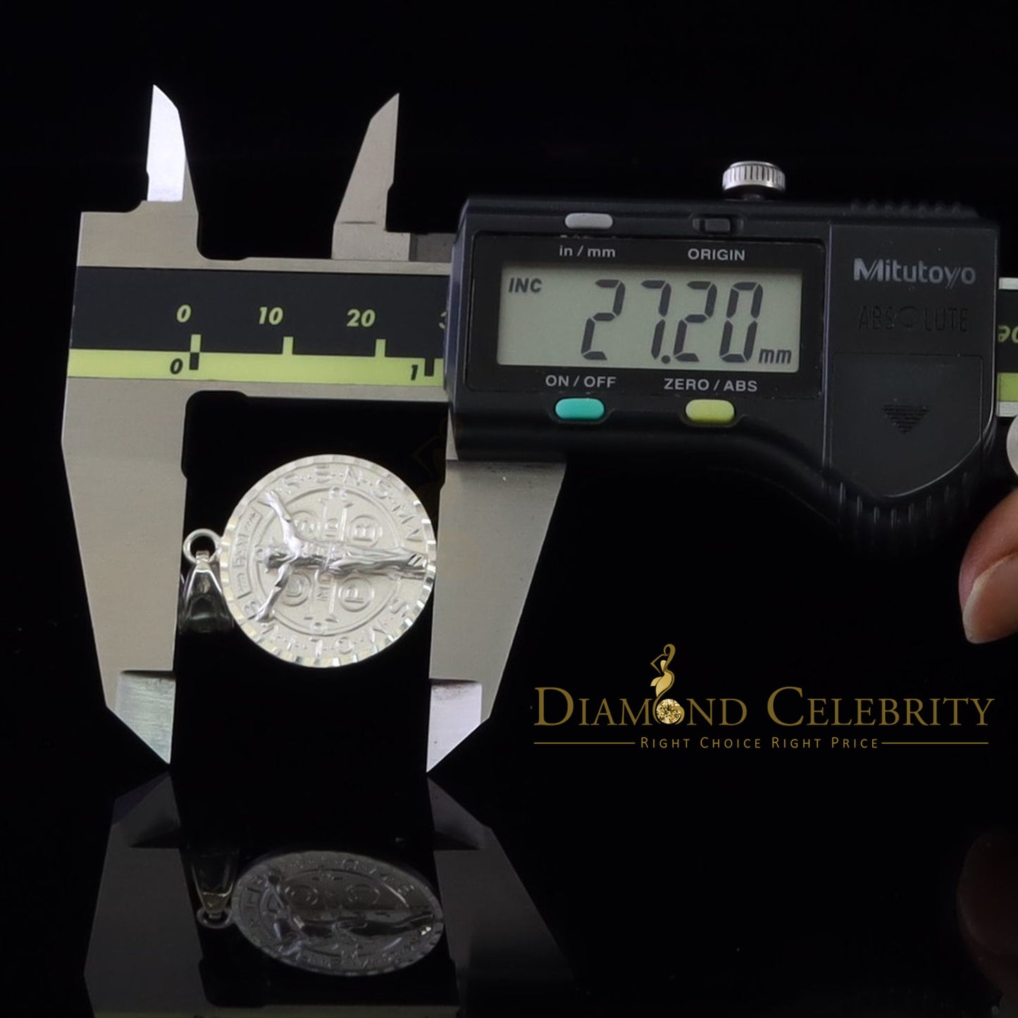 DiamondCelebritees Double Side Jesus Crusification & ST Benadict Men/Women Pendant White 925 Silver