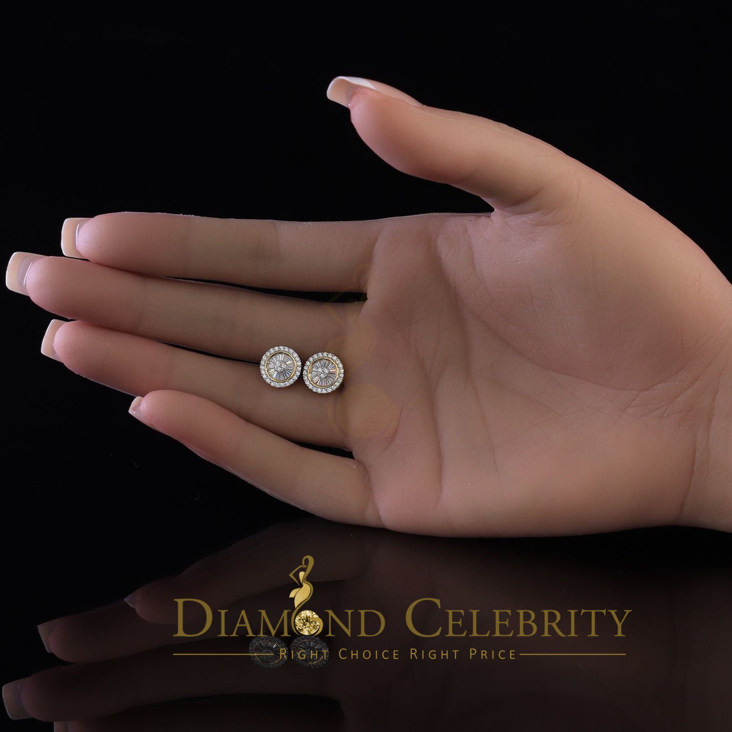 DiamondCelebritees  0.52ct Cubic Zirconia 925 Yellow Silver Women's & Men's Hip Hop Round Earrings