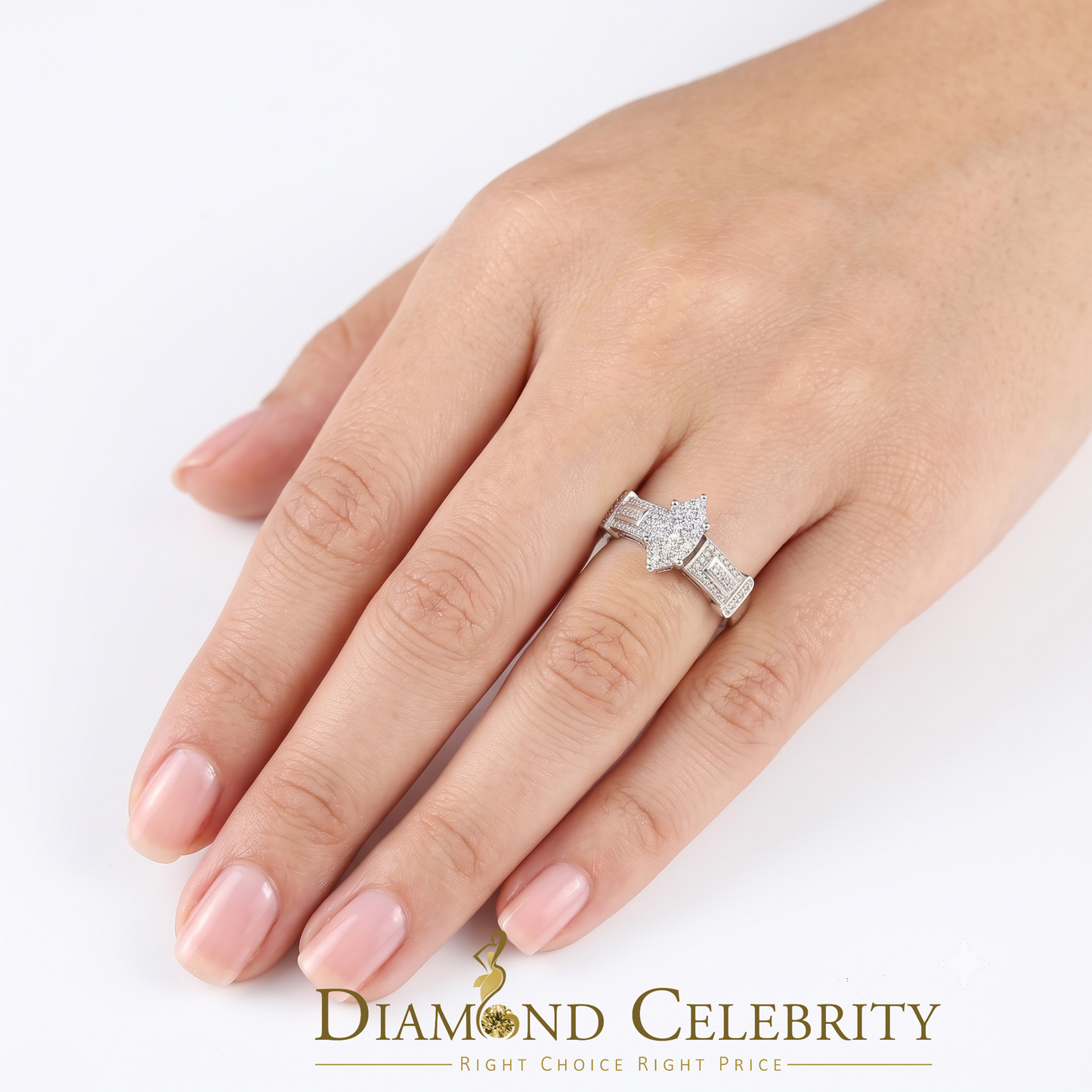 DiamondCelebritees 925 Silver White Engagement Womens Pear Shape Ring Size 7 With 0.33CT Diamond