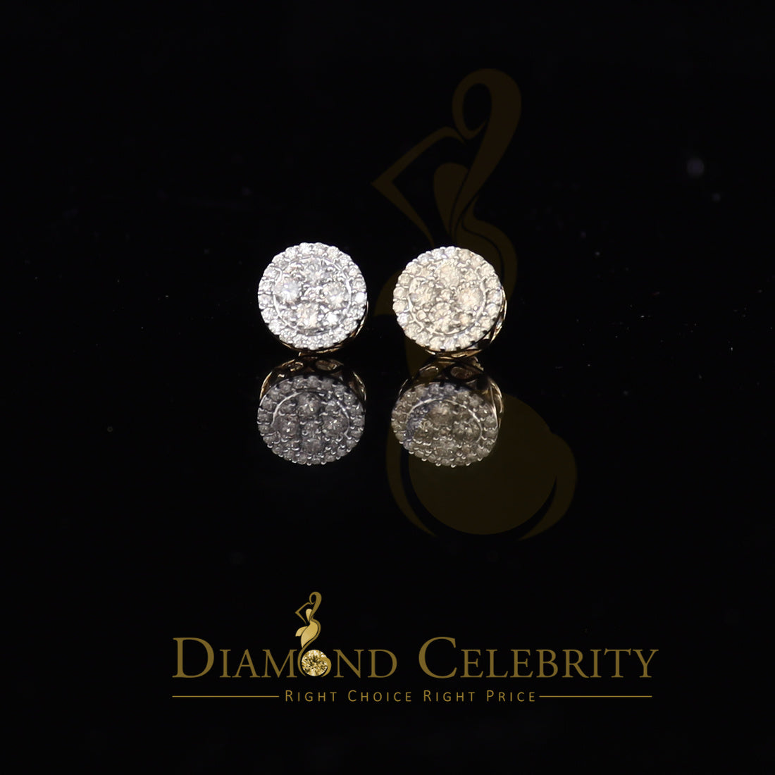 DiamondCelebritees 10K Real Yellow Gold with Real 1.00ct Diamonds Round Stud Earrings