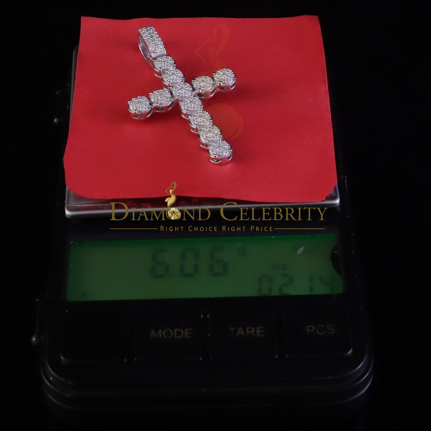 Diamondcelebritees  New 2CT VVS D Moissanite White Silver Charm flower Cross 2" Pendant Men & Women