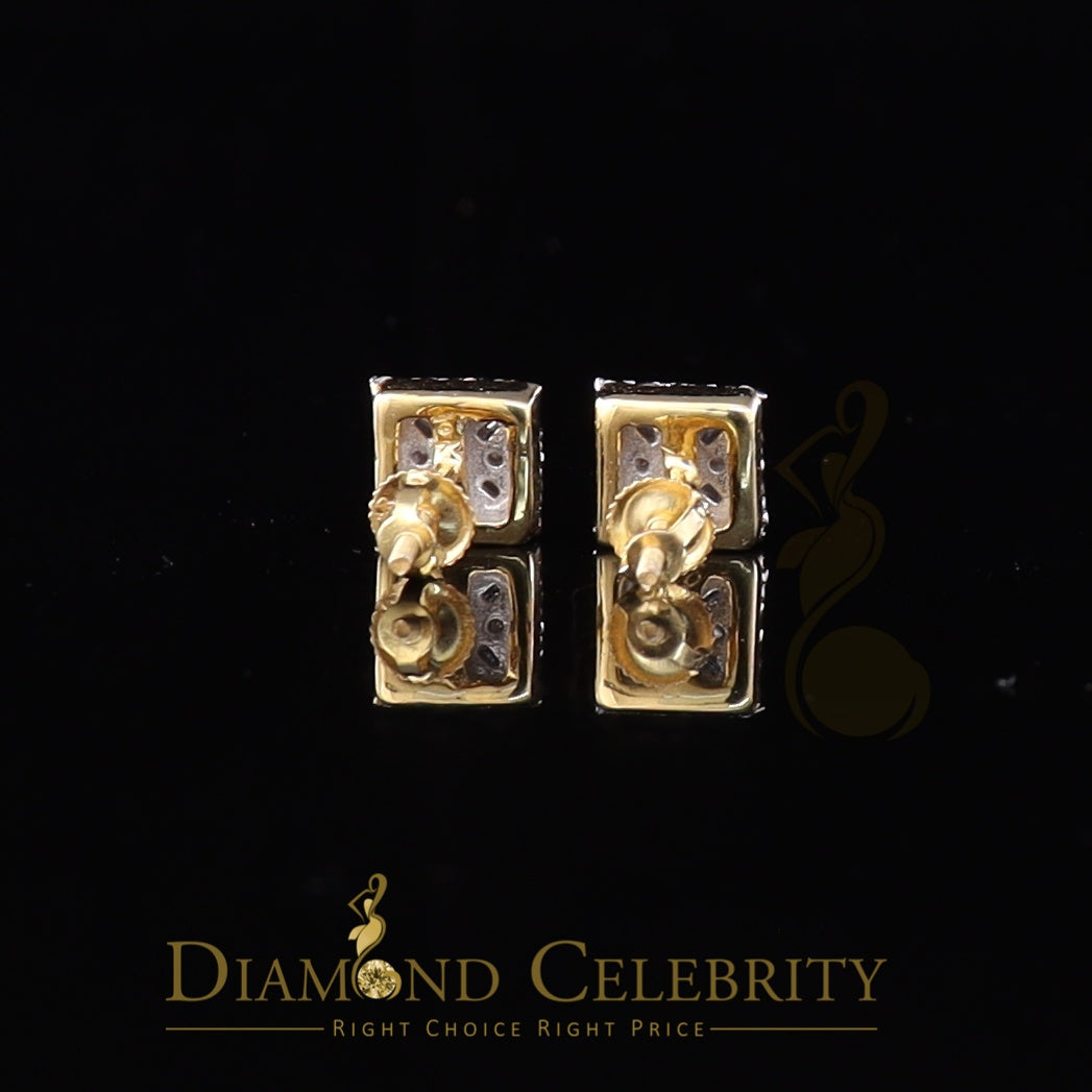 DiamondCelebritees 0.75 CT Real Diamond with 10K Real Yellow Gold Square Stud Earrings