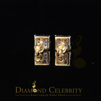 DiamondCelebritees 0.75 CT Real Diamond with 10K Real Yellow Gold Square Stud Earrings