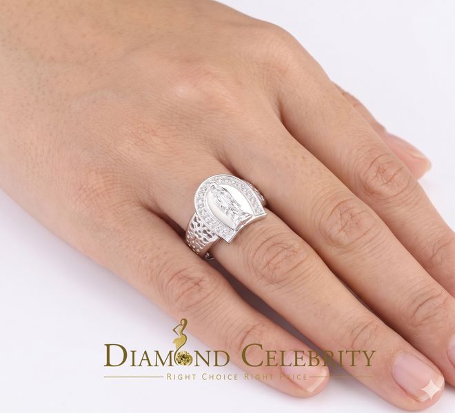 DiamondCelebritees White Virgin Merry CZ 925 Sterling Silver Horse Shoe Shape Women's Religious Ring SZ 8.5