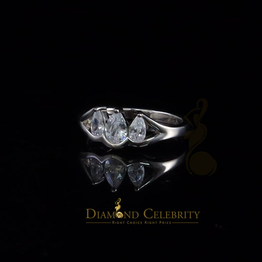 DiamondCelebritees 0.75ct Cubic Zirconia 925 Sterling White Silver Pear Shape Women's Ring Size 7