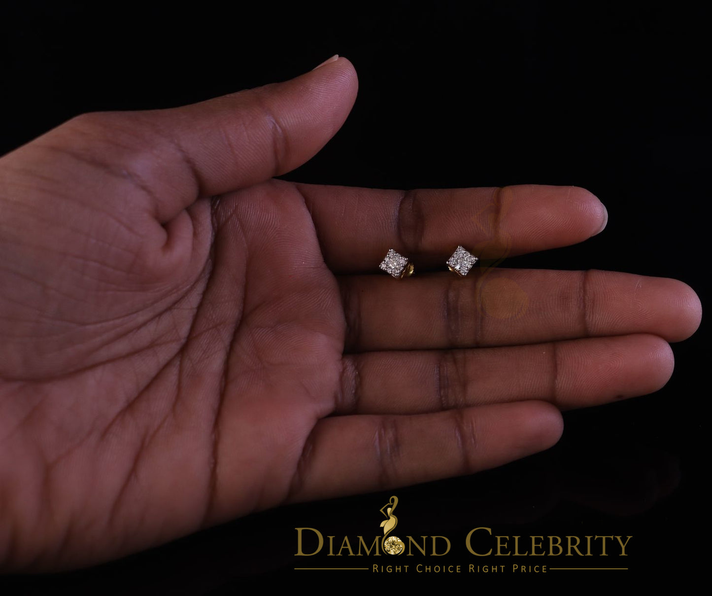 DiamondCelebritees 10k Real Yellow Gold 0.25ct VVS 'D' Color Real Moissanite Stud Square Earrings