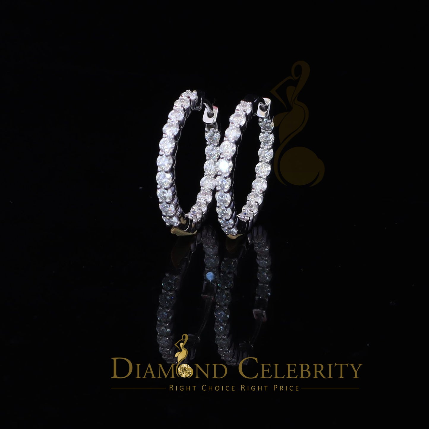 Diamondcelebritees 4.00ct Moissanite White 925 Sterling Silver Women's In and Out Hoop Earrings