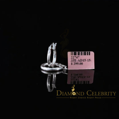 925 Sterling Silver Classic Round Diamond-cut Chevron Texture 14mm Hoop Earrings