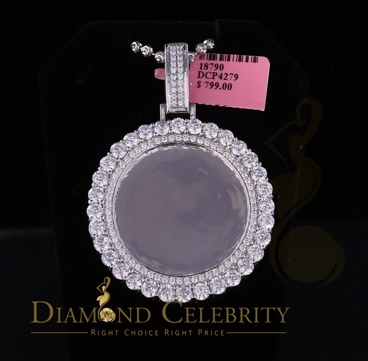 DiamondCelebritees White Charm 925 Sterling Silver Round Shape Pendant with15.09ct Cubic Zirconia