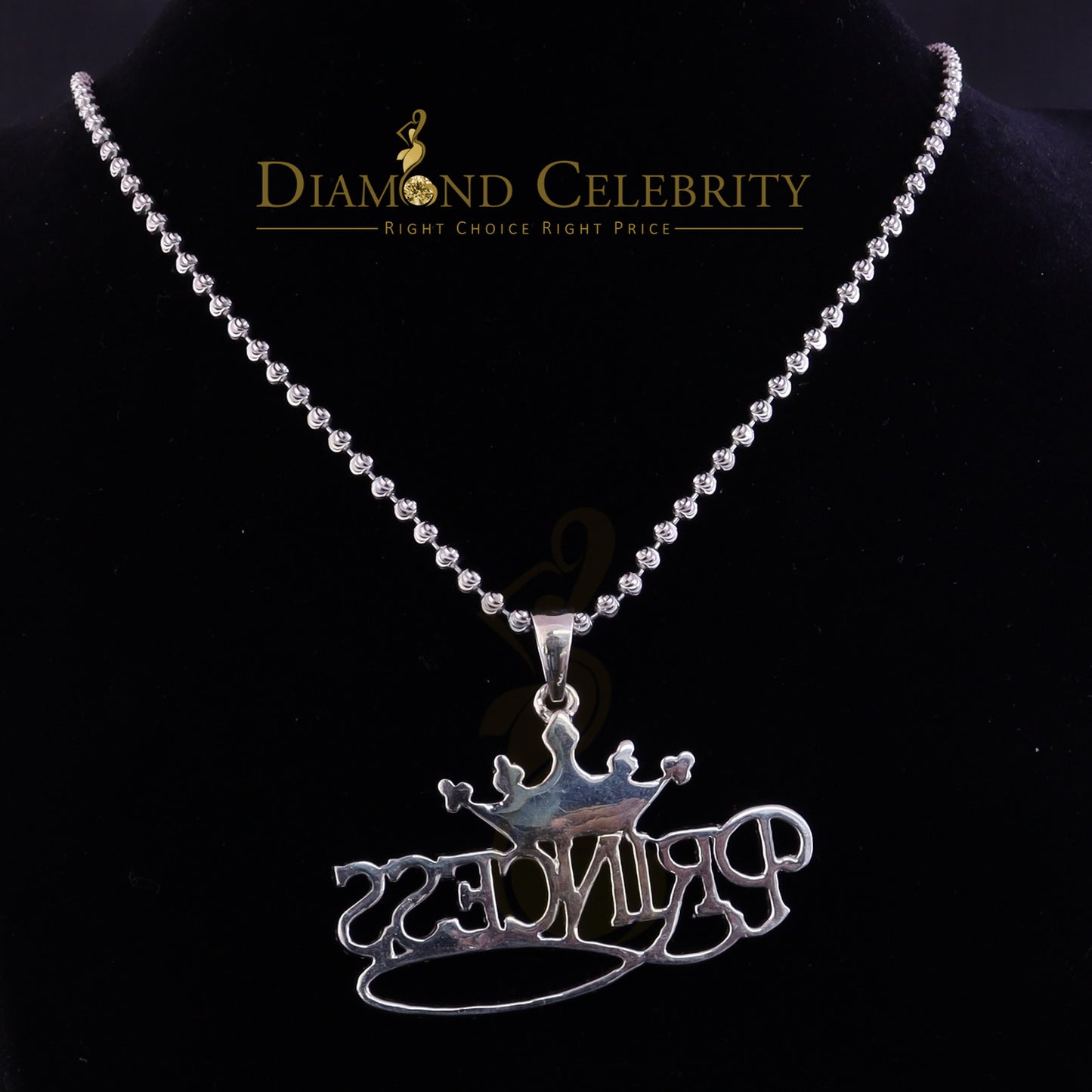 Diamondcelebritees  3ct Real Moissanite 925 Silver "PRINCESS" with Pink Enamel crown White Pendant
