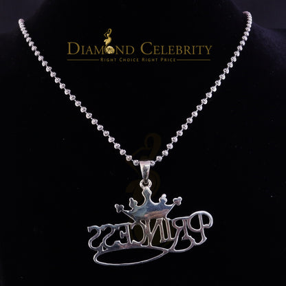 Diamondcelebritees  3ct Real Moissanite 925 Silver "PRINCESS" with Pink Enamel crown White Pendant