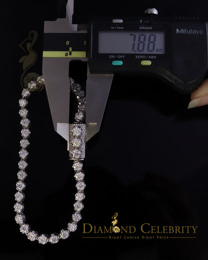 Diamondcelebritees  9ct Moissanite White 925 Silver Round Single Tennis Bracelete 6mm Thick 8" Long