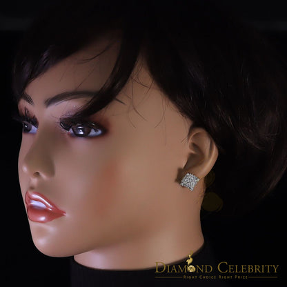 DiamondCelebritees 1.75ct Vvs 'D' Color Genuine Moissanite Stud SQUARE Earring10k Real Yellow Gold