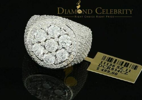 DiamondCelebritees Men's 12.5ct Cubic Zirconia white Silver Round Adjustable Ring From SZ 11 to13