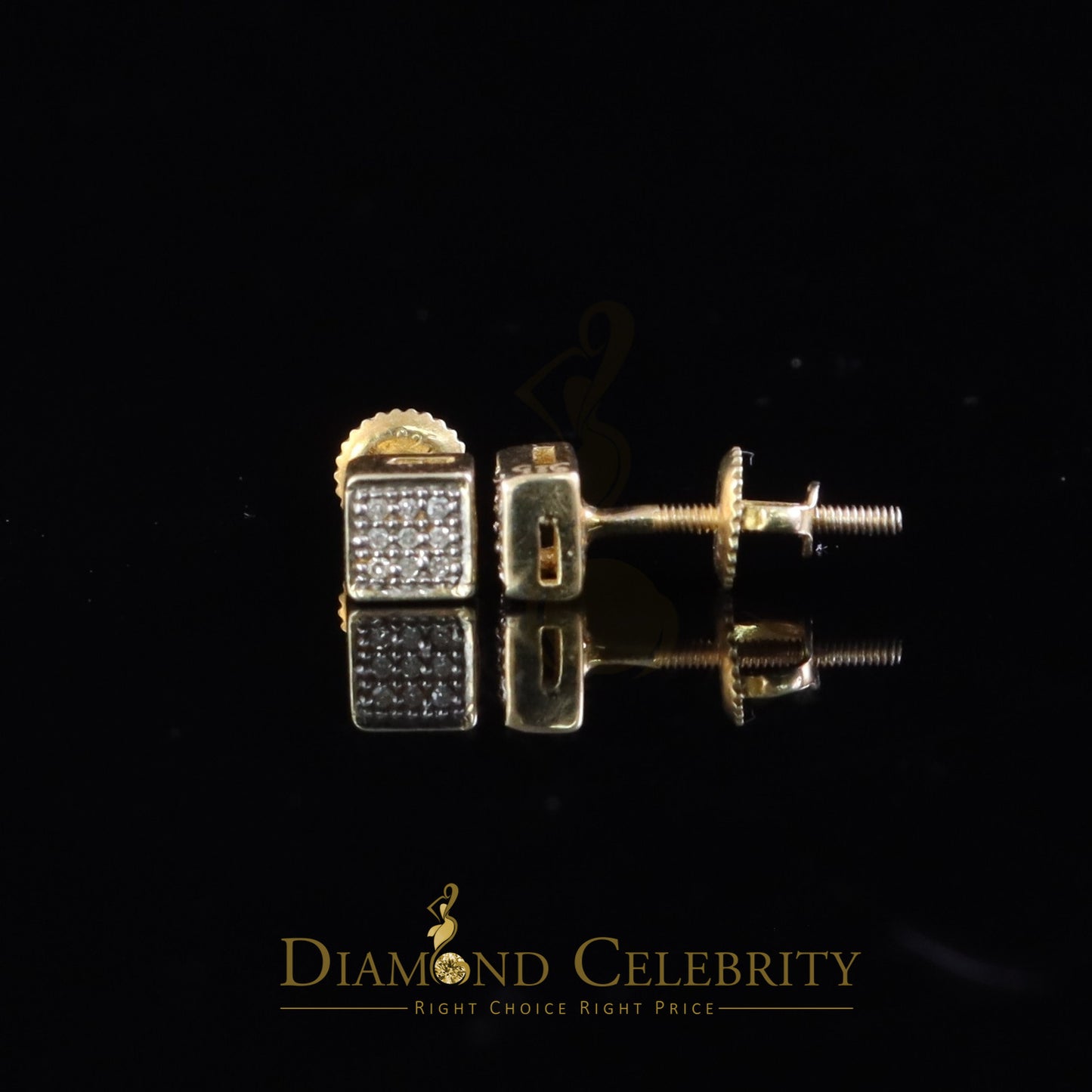 DiamondCelebritees 925 Yellow Silver 0.05ct Sterling Diamond Square Earring For Men's & Women's