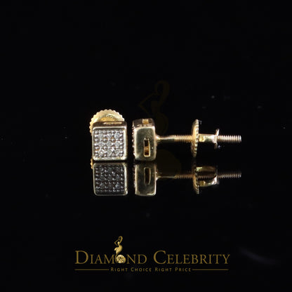 DiamondCelebritees 925 Yellow Silver 0.05ct Sterling Diamond Square Earring For Men's & Women's