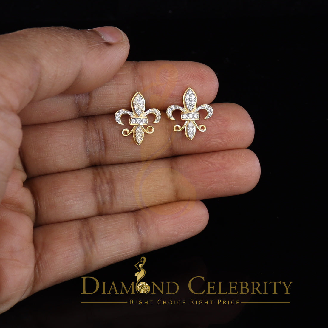 DiamondCelebritees  925 Yellow Silver Women's Fleur de Lis Screw Back 0.36ct Cubic Zirconia Earrings