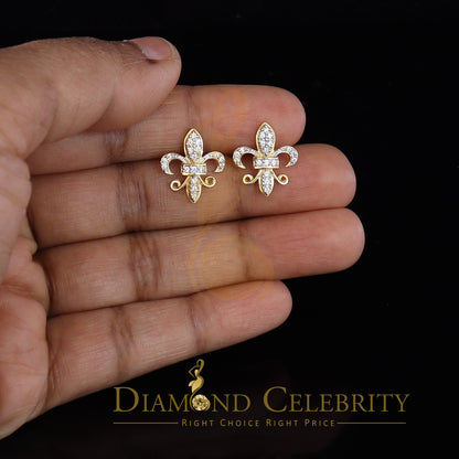DiamondCelebritees  925 Yellow Silver Women's Fleur de Lis Screw Back 0.36ct Cubic Zirconia Earrings