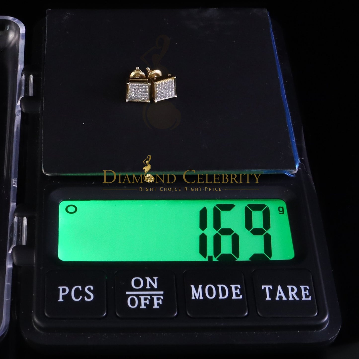 DiamondCelebritees 925 Sterling Yellow Silver 0.15ct Diamond Womens and Men's Square Stud Earrings