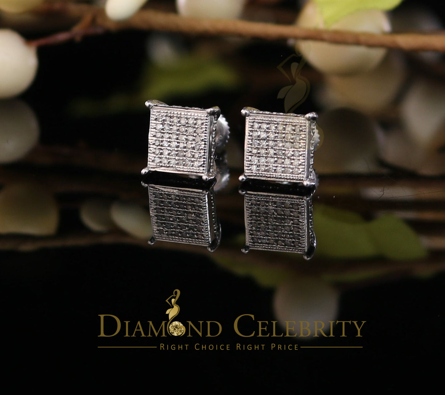 DiamondCelebritees 0.20ct Diamond Collection White 925 Sterling Silver Women & Men Square Earrings