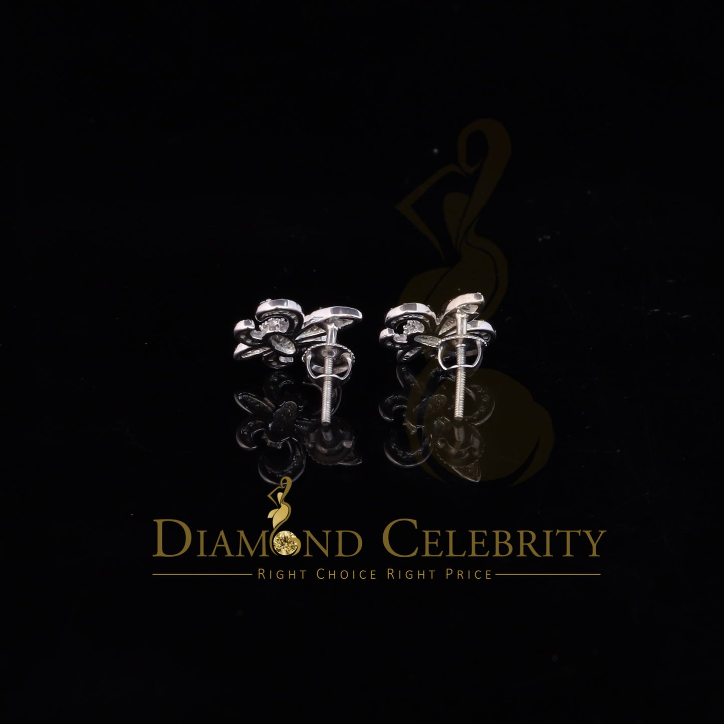 DiamondCelebritees  Fleur de Lis White Silver Screw Back 0.62ct Cubic Zirconia Women Stud Earrings