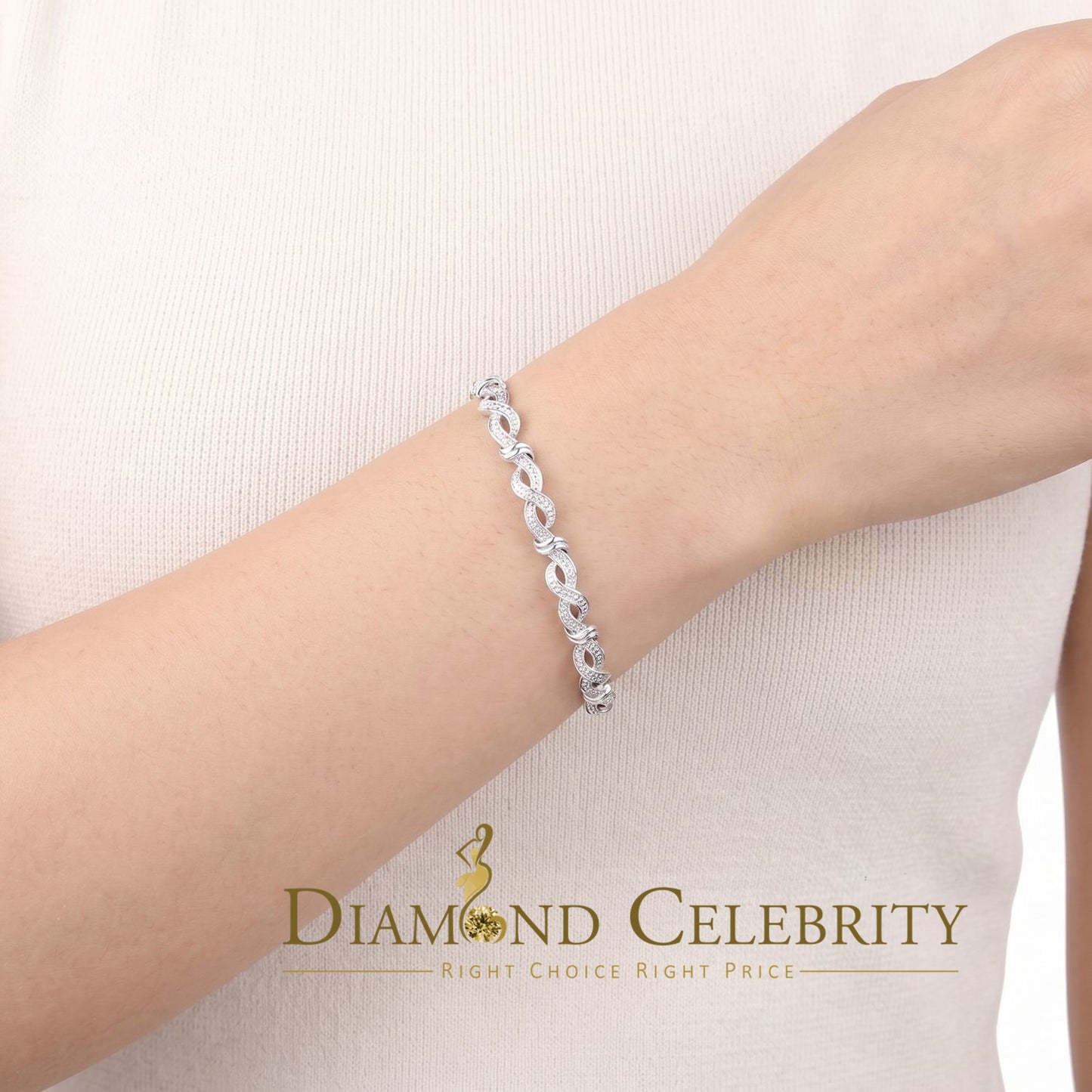 Diamondcelebritees White 0.15CT Real Diamond 925 Sterling Silver Fancy Bracelet-Size 7 Inches