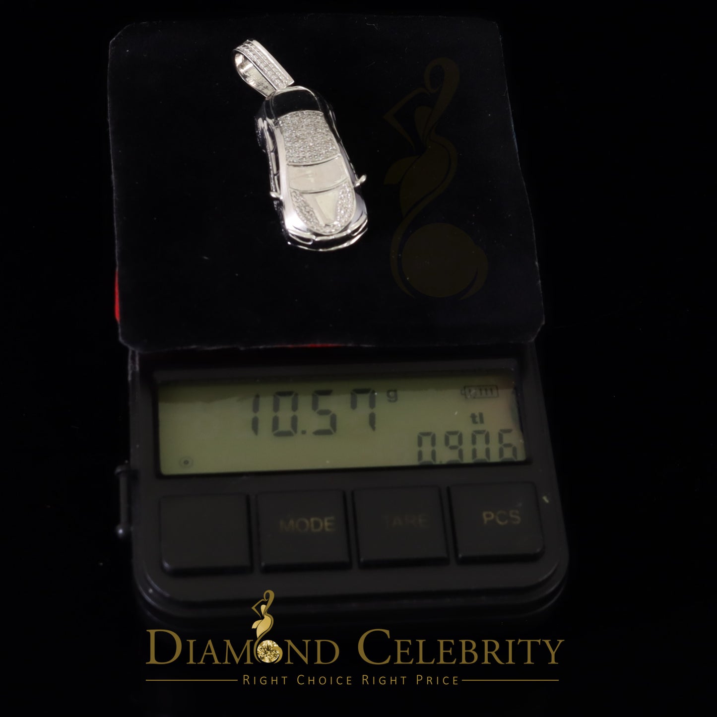 DiamondCelebritees Real 0.33ct Diamond 925 Sterling Silver Sport CAR Charm Necklace Pendant White