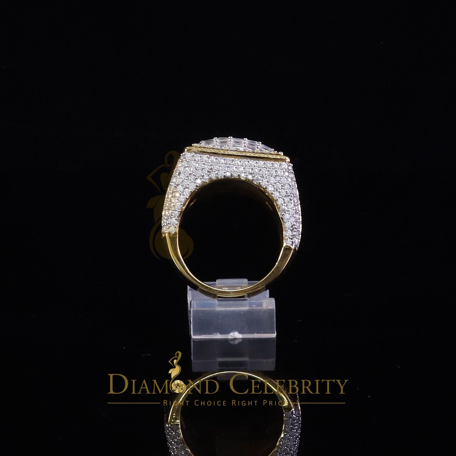 DiamondCelebritees Men's Baguette 4.50ct VVS 'D' Moissanite Yellow Silver 3D Rectangle Rings SZ 10