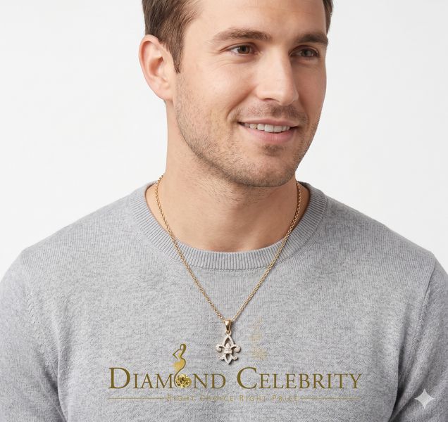 DiamondCelebritees Promise Yellow Sterling Silver Fleur de Lis Pendant with 0.30ct Cubic Zirconia