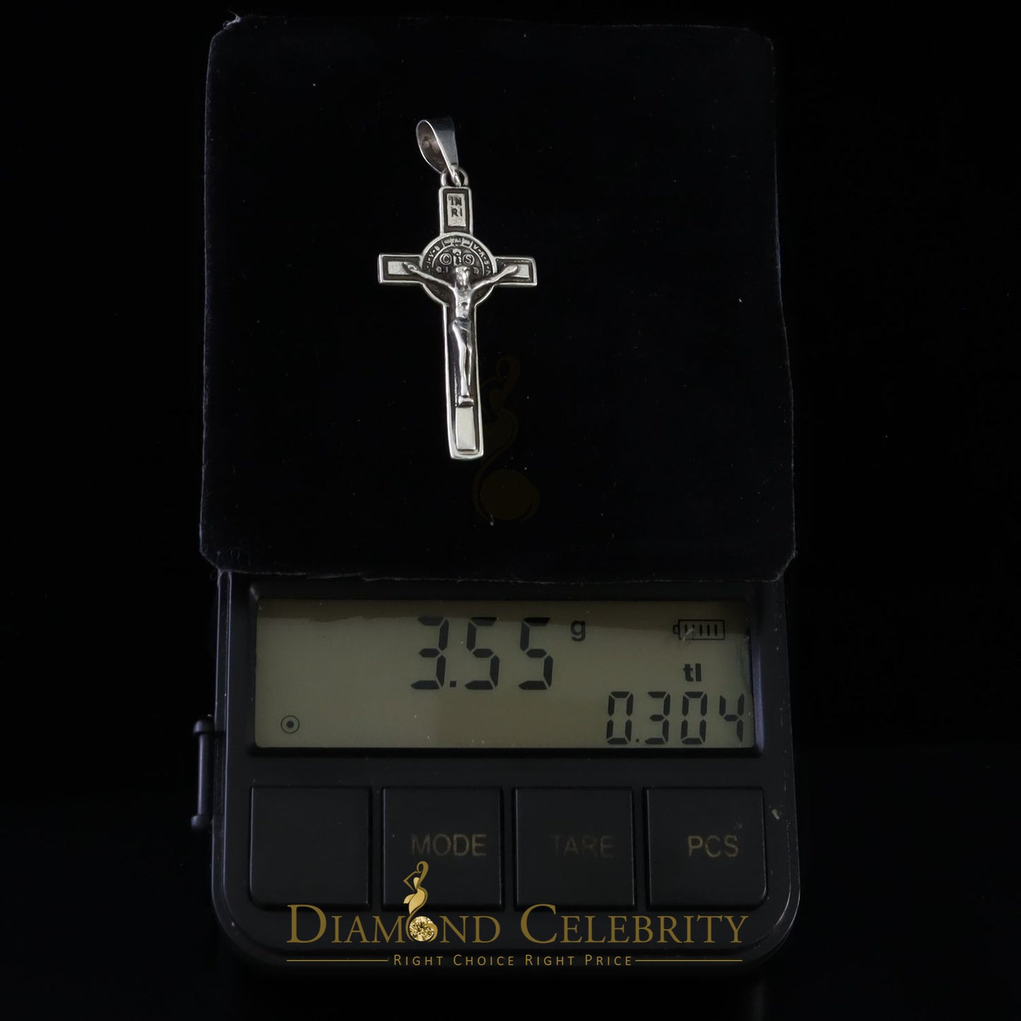 DiamondCelebritees 925 Sterling Silver Men's/Women's Jesus Cross Pendant White Religious