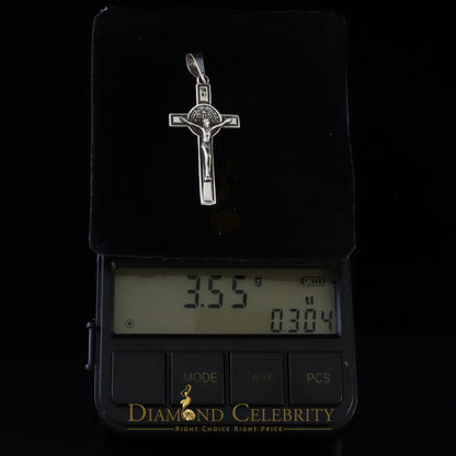 DiamondCelebritees 925 Sterling Silver Men's/Women's Jesus Cross Pendant White Religious