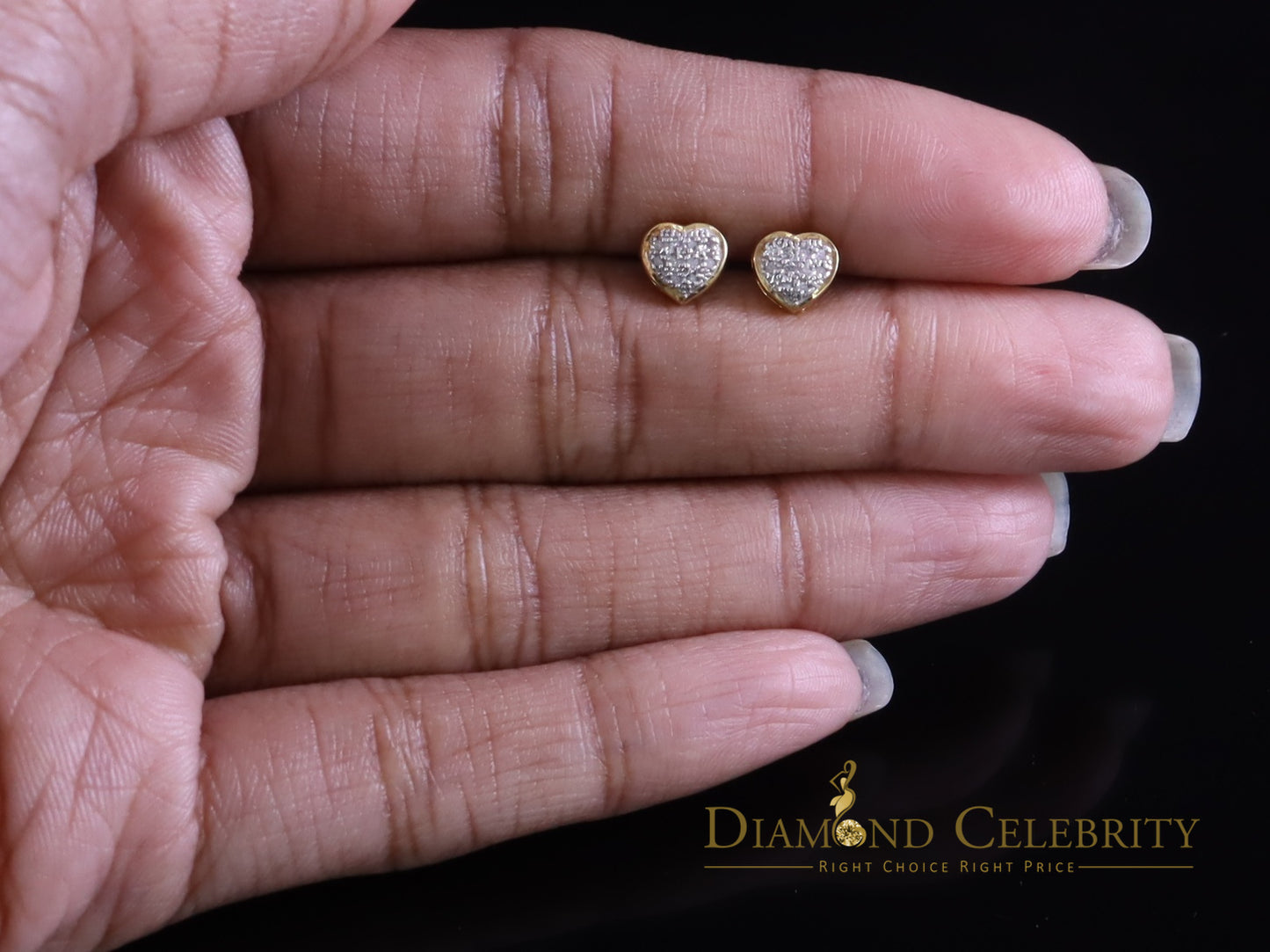 DiamondCelebritees Aretes Para Hombre Heart 925 Yellow Silver 0.08ct Diamond Women's /Men's Earring