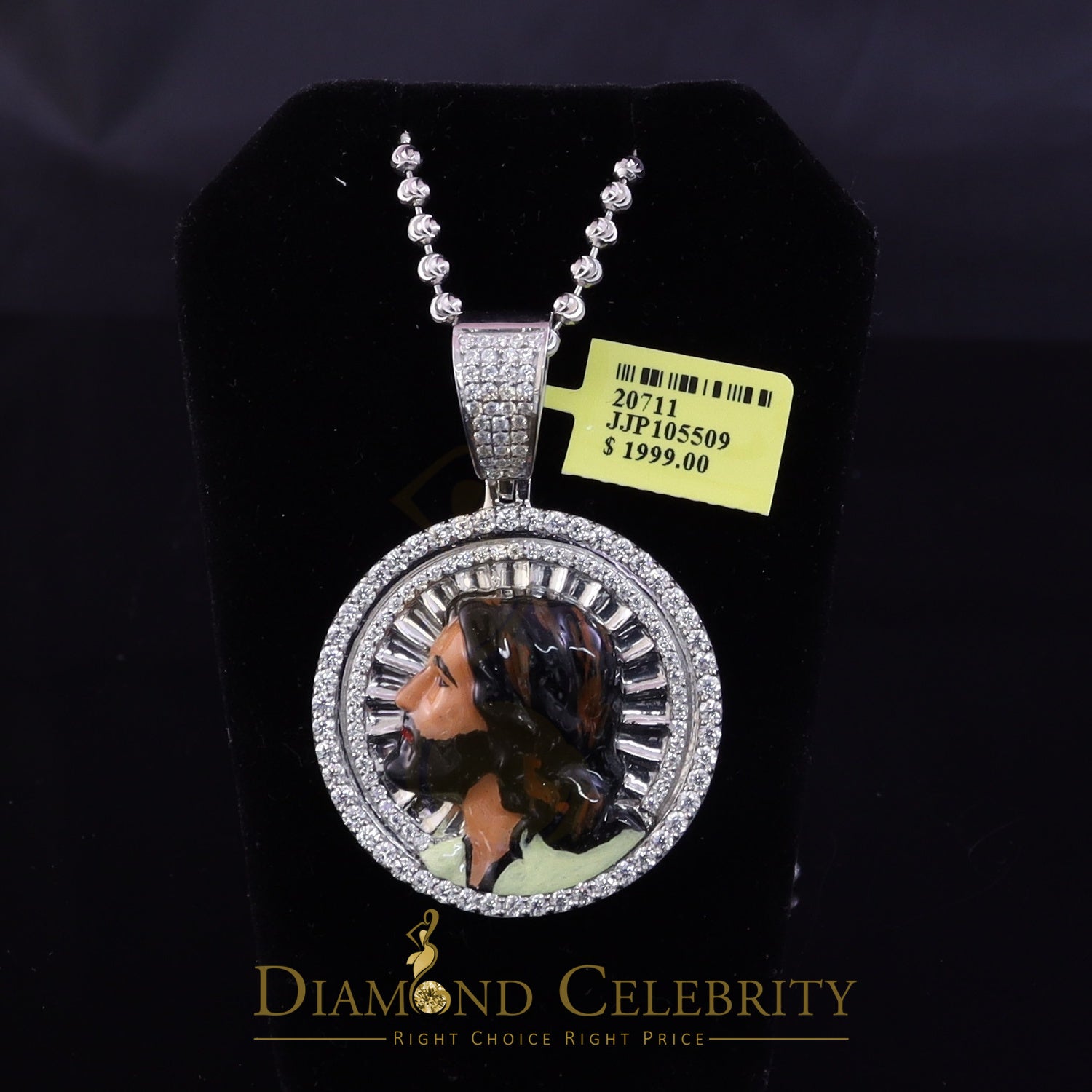 Diamondcelebritees  1.50 inch 925 Silver Enamel JESUS White Pendant 3.00ct Moissanite for He/She