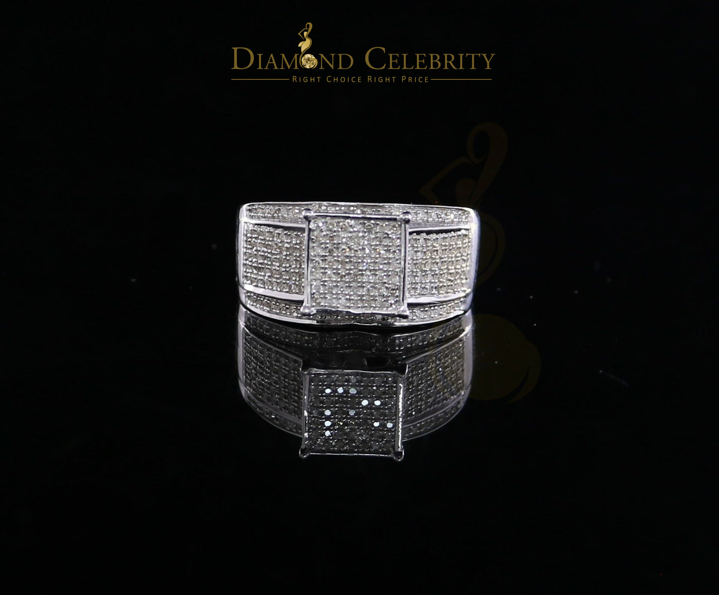 DiamondCelebritees 0.33 CT Real Diamond 925 Sterling White Silver Shine Womens Square Ring Size 7