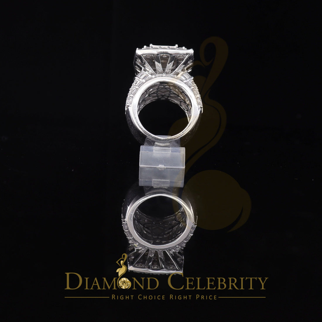DiamondCelebritees 925 White Silver Square 22.41ct Cubic Zirconia Halo Trio Wedding Ring Size 9