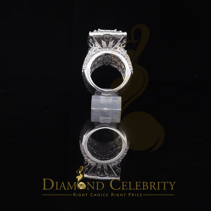 DiamondCelebritees 925 White Silver Square 22.41ct Cubic Zirconia Halo Trio Wedding Ring Size 9