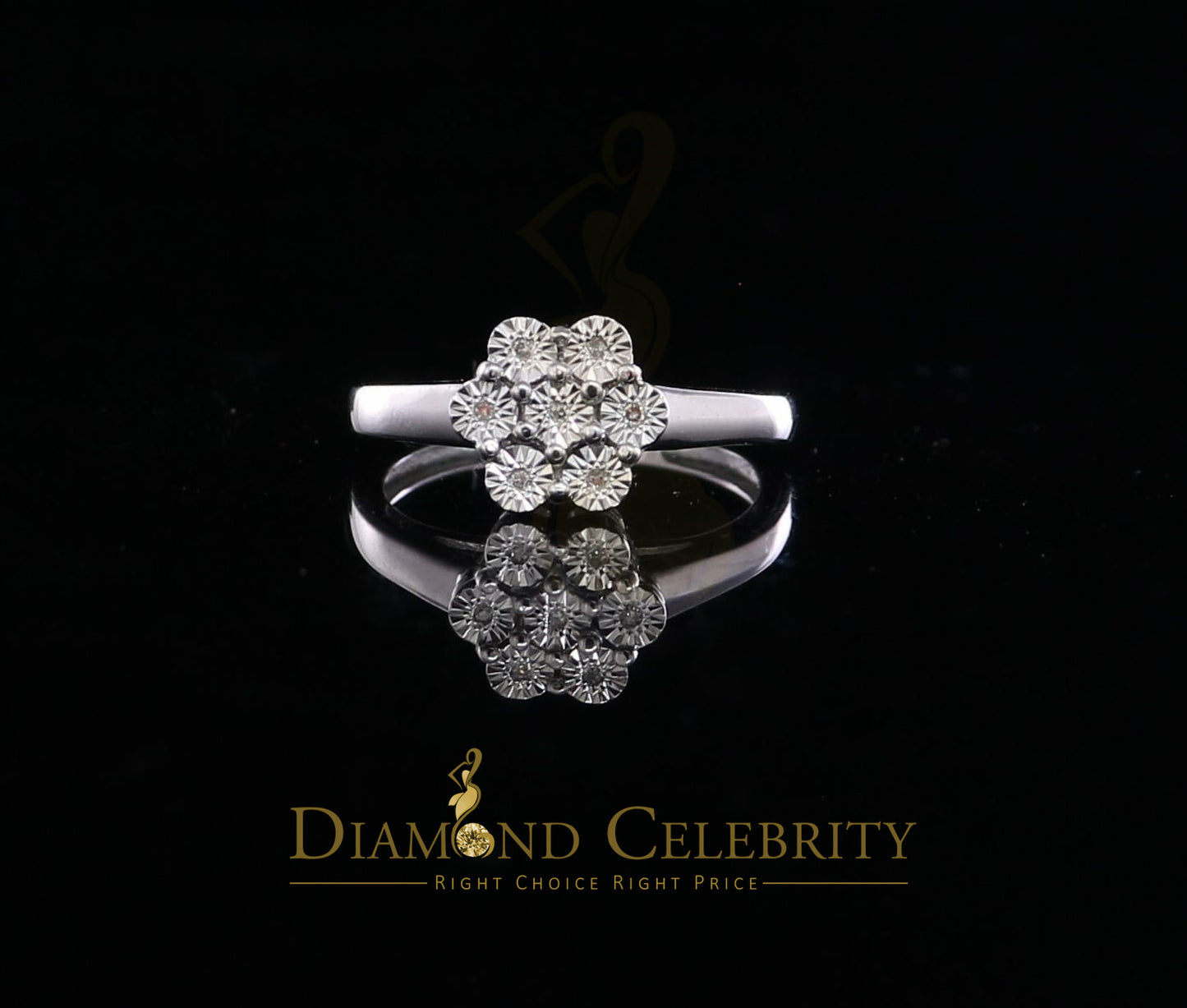 DiamondCelebritees 0.05 CT Real Diamond 925 Sterling Silver White Luxury Womens Floral Ring Size 7