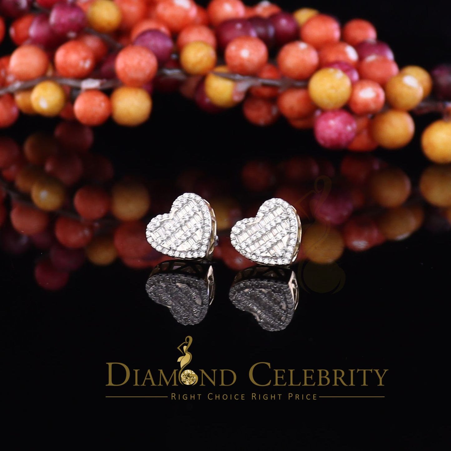 DiamondCelebritees  925 Yellow Sterling Silver 1.48ct Cubic Zirconia Men's & Women's Heart Earrings